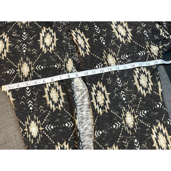 Xhilaration Womens Open-Front Cardigan M Black Aztec Print Lace-Back Long Sleeve - Picture 6 of 9